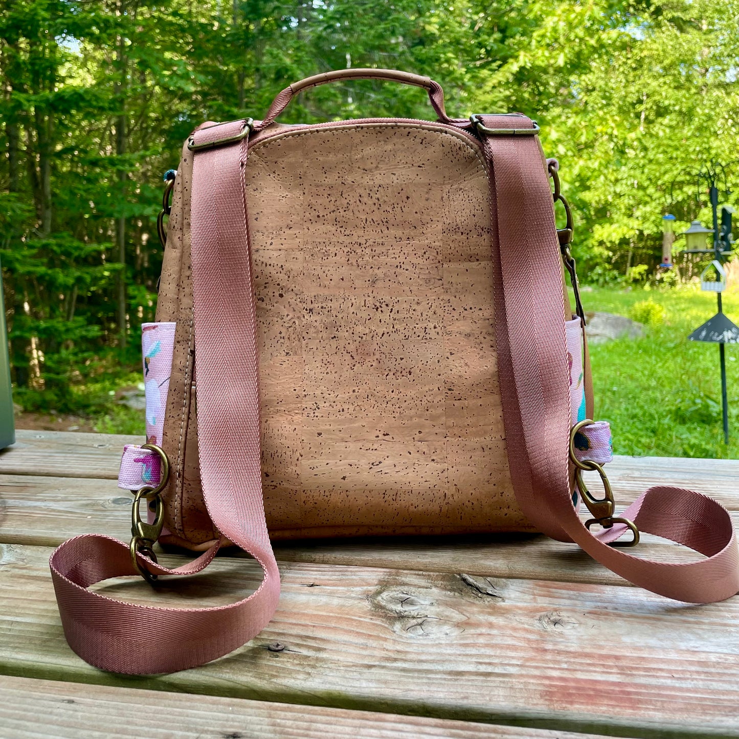 Le Gardien - Sac à dos à motif à motif de fleurs, liège brun pâle