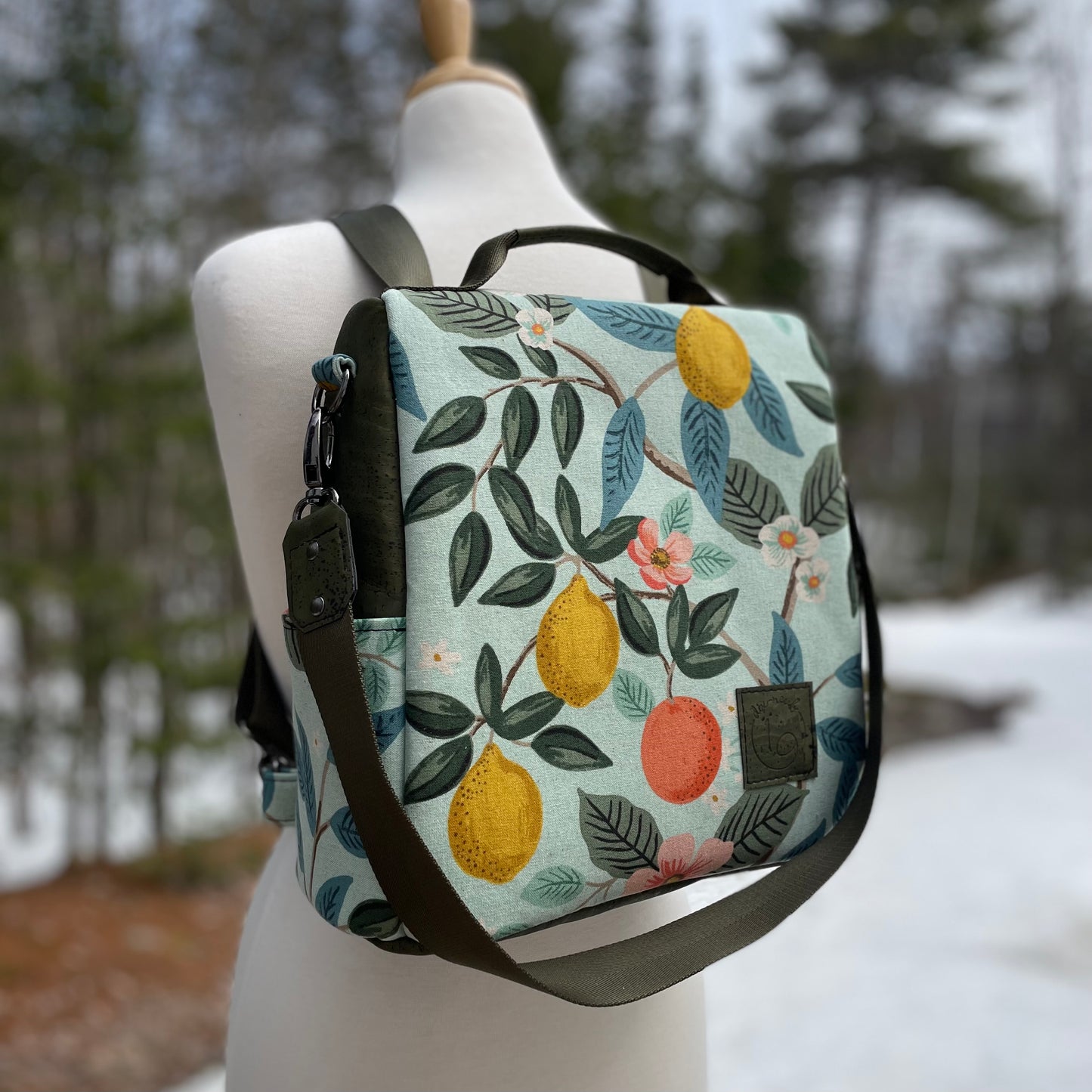 Le Gardien - Sac à dos à motif à motif d’agrumes, liège vert