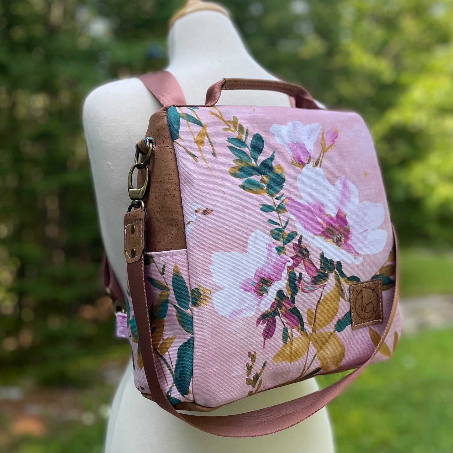 Le Gardien - Sac à dos à motif à motif de fleurs, liège brun pâle