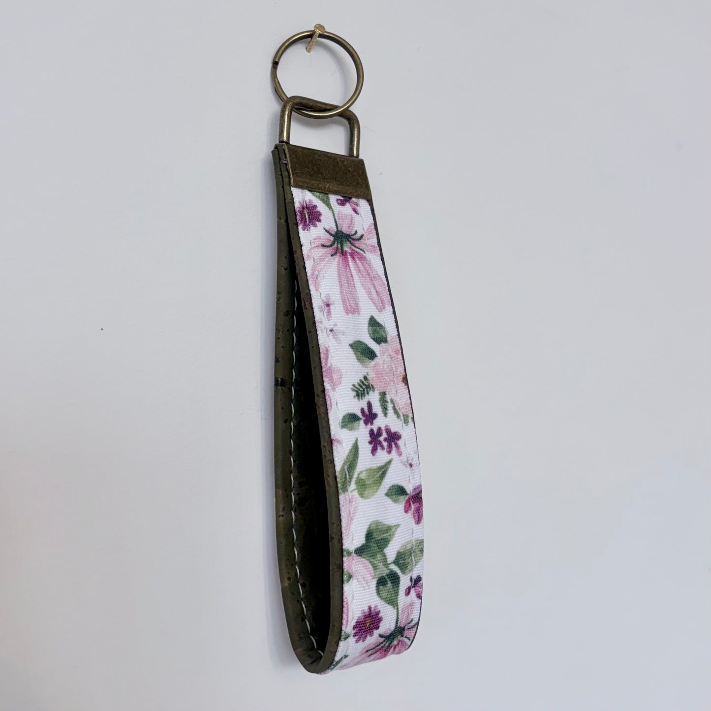 Porte-clé en coton à motifs de fleurs au liège vert, porte-clef, trousseau, dragonne