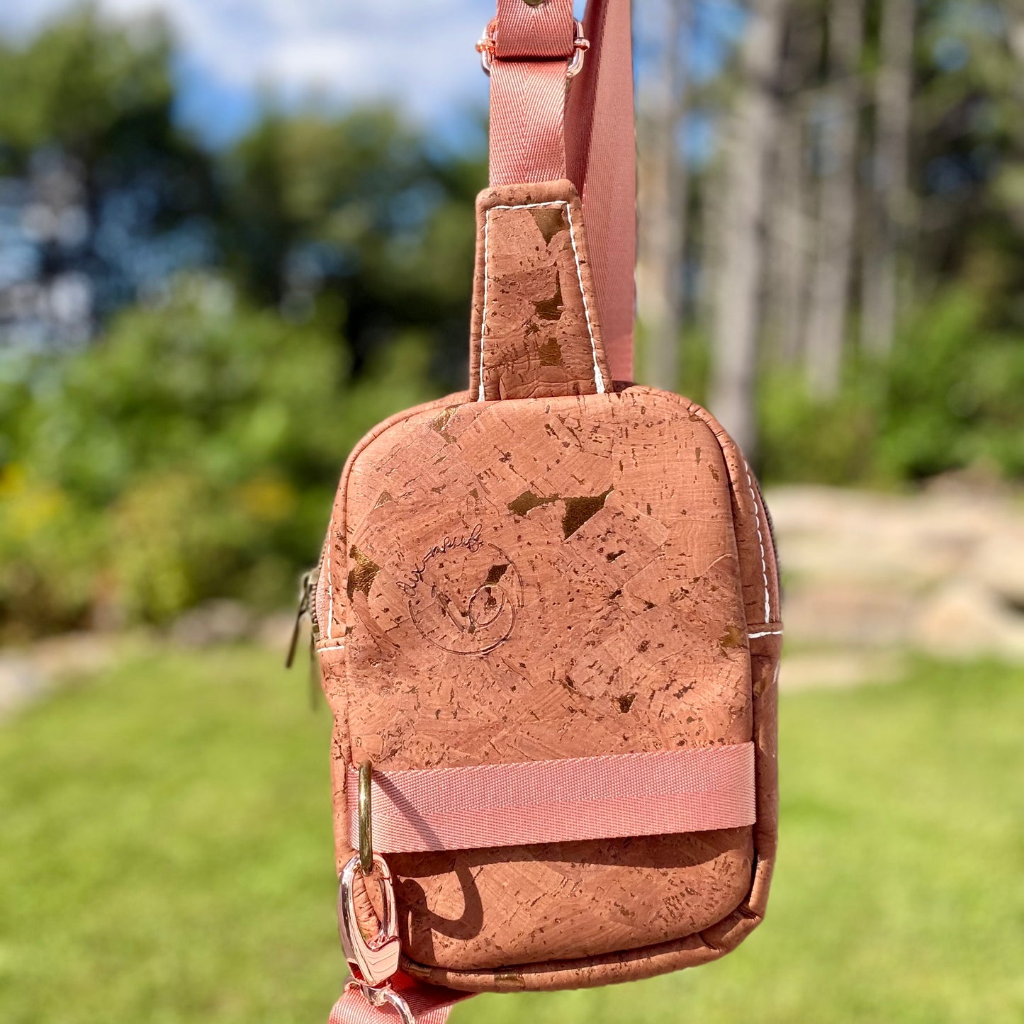 Sac de corps en canevas à motif de cafés et brownies, liège brun chocolat