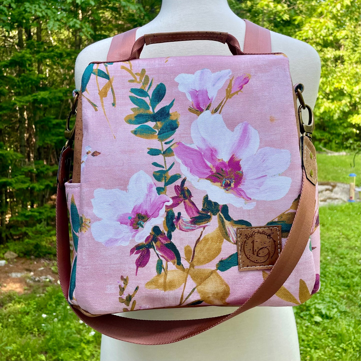 Le Gardien - Sac à dos à motif à motif de fleurs, liège brun pâle