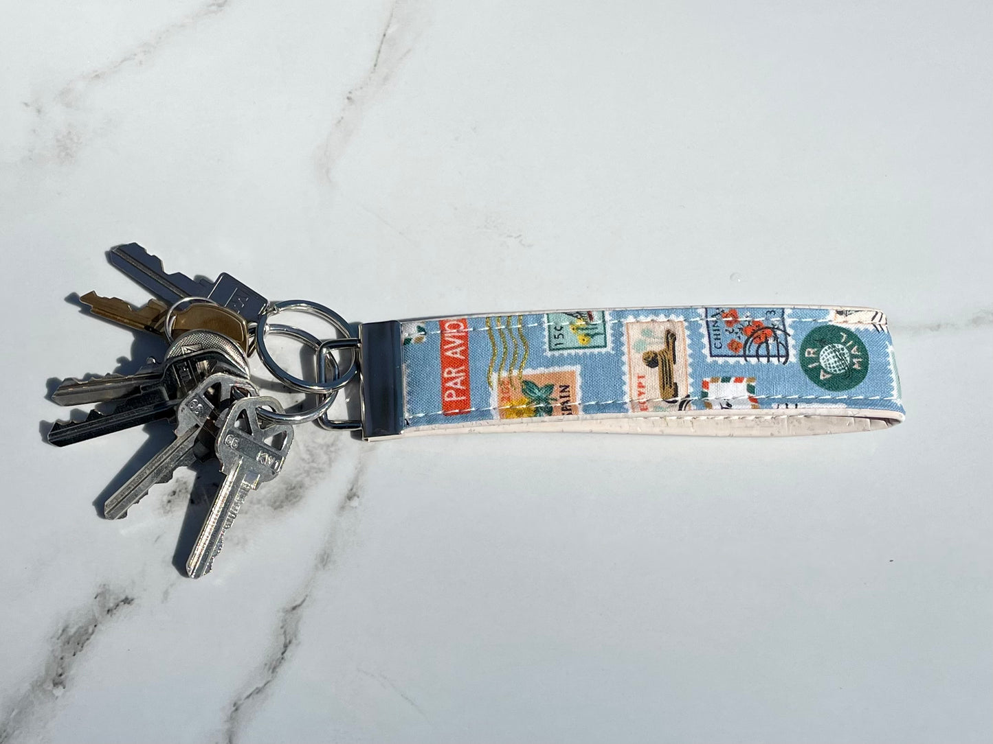 Porte-clé en coton à motifs de timbre en liège, porte-clef, trousseau, dragonne