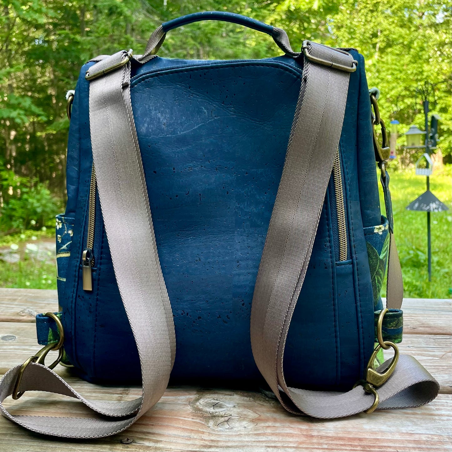Le Gardien - Sac à dos à motif à motif de singe, liège bleu marin