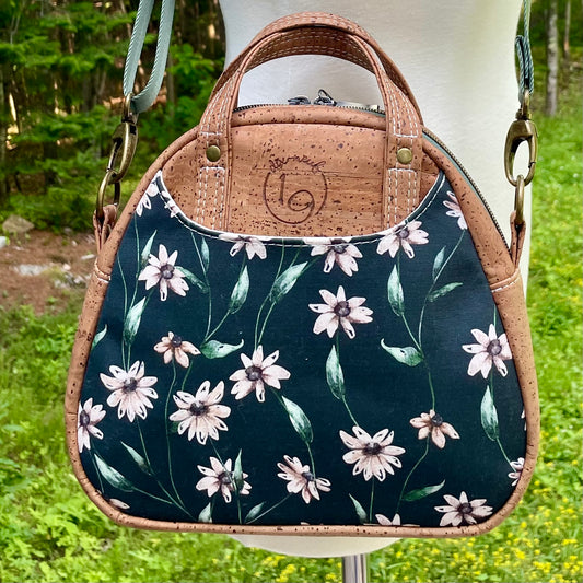 Montréal petit format - Sac à main à motif de fleurs et en liège brun pâle