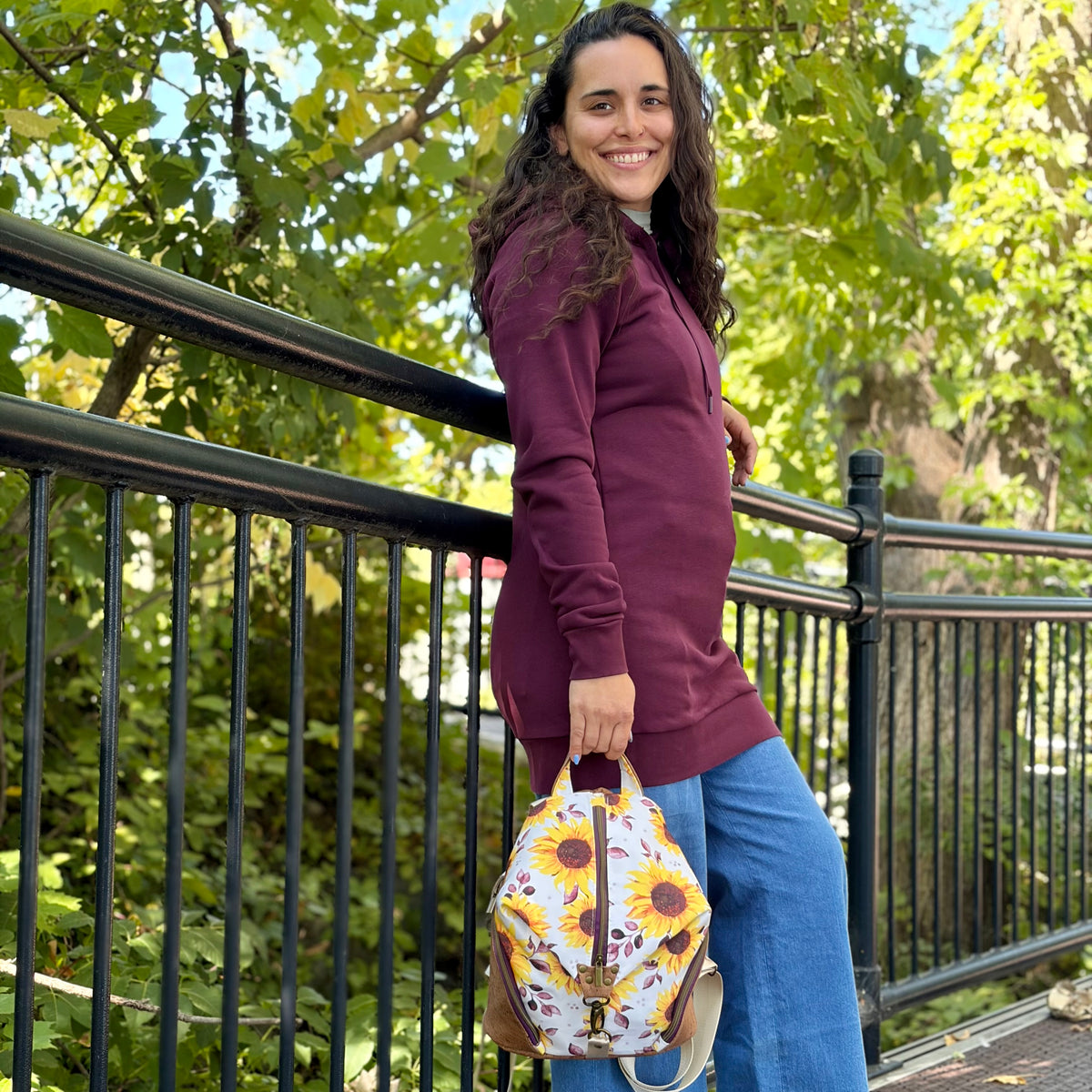 Sac à dos en canevas à motif de tournesols, liège brun pâle