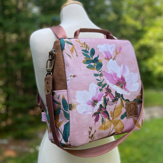 Le Gardien - Sac à dos à motif à motif de fleurs, liège brun pâle