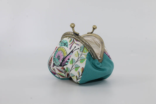 Porte - monnaie en coton à motifs de feuilles et d'escargot, fermoir en métal antique, bourse pour argent, pochette