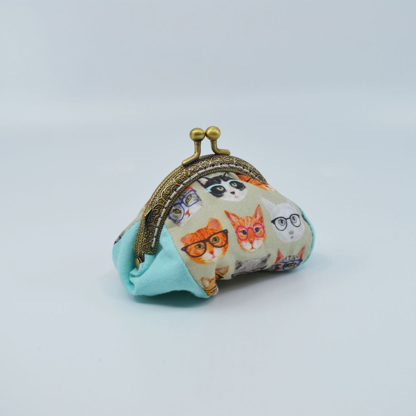 Porte-monnaie en coton à motifs de chats, fermoir en métal brossé, bourse pour argent, pochette